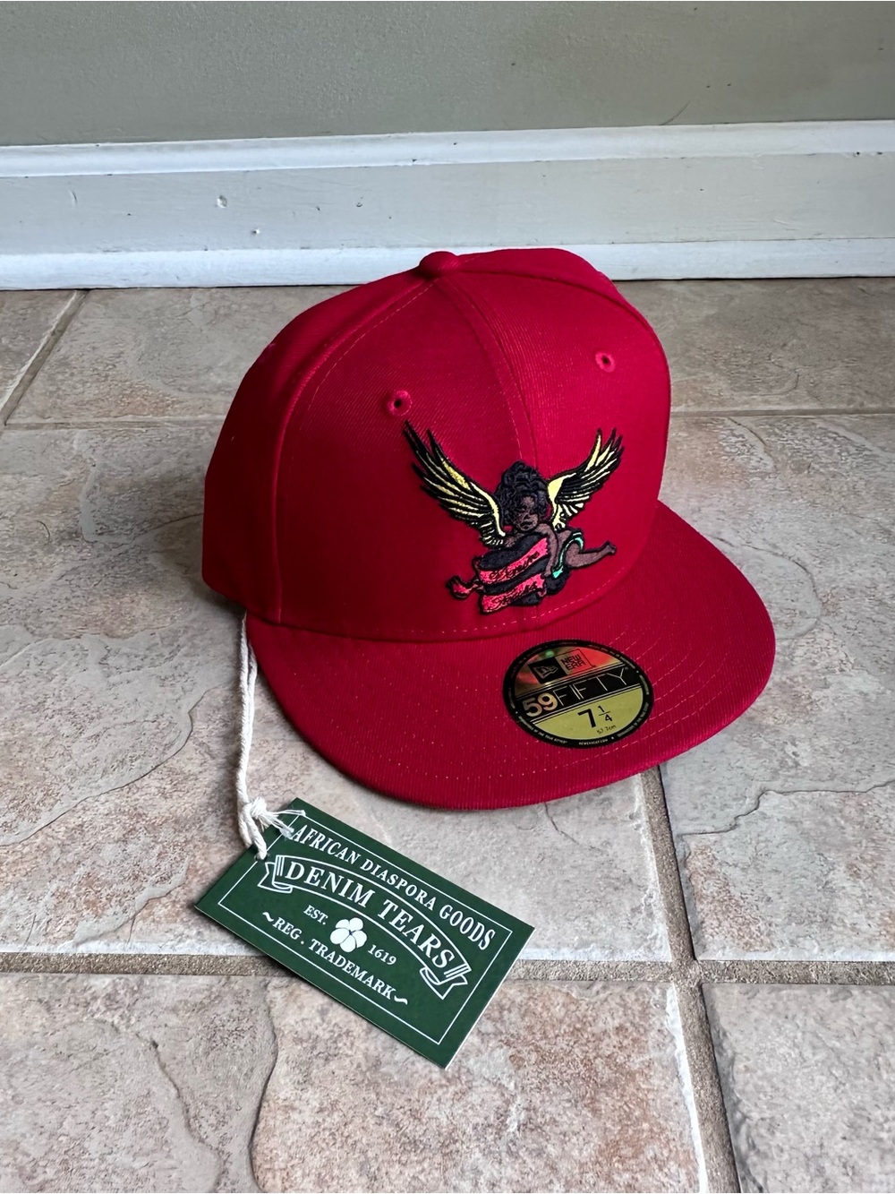 Denim Tears x New Era Red Cherub Fitted Hat Diaspora Goods 59Fifty 7 1/4
